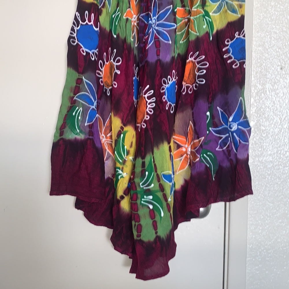 New Indian Bohemian Tie-Dye Sleeveless Caftan Umbrella Sun Dress - Picture 4 of 11